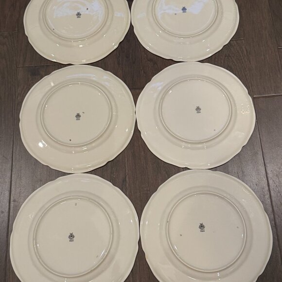 Castleton China six 6 DINNER Plates Phoenix USA Gold Flowers Scalloped Edge Rim - Picture 10 of 16